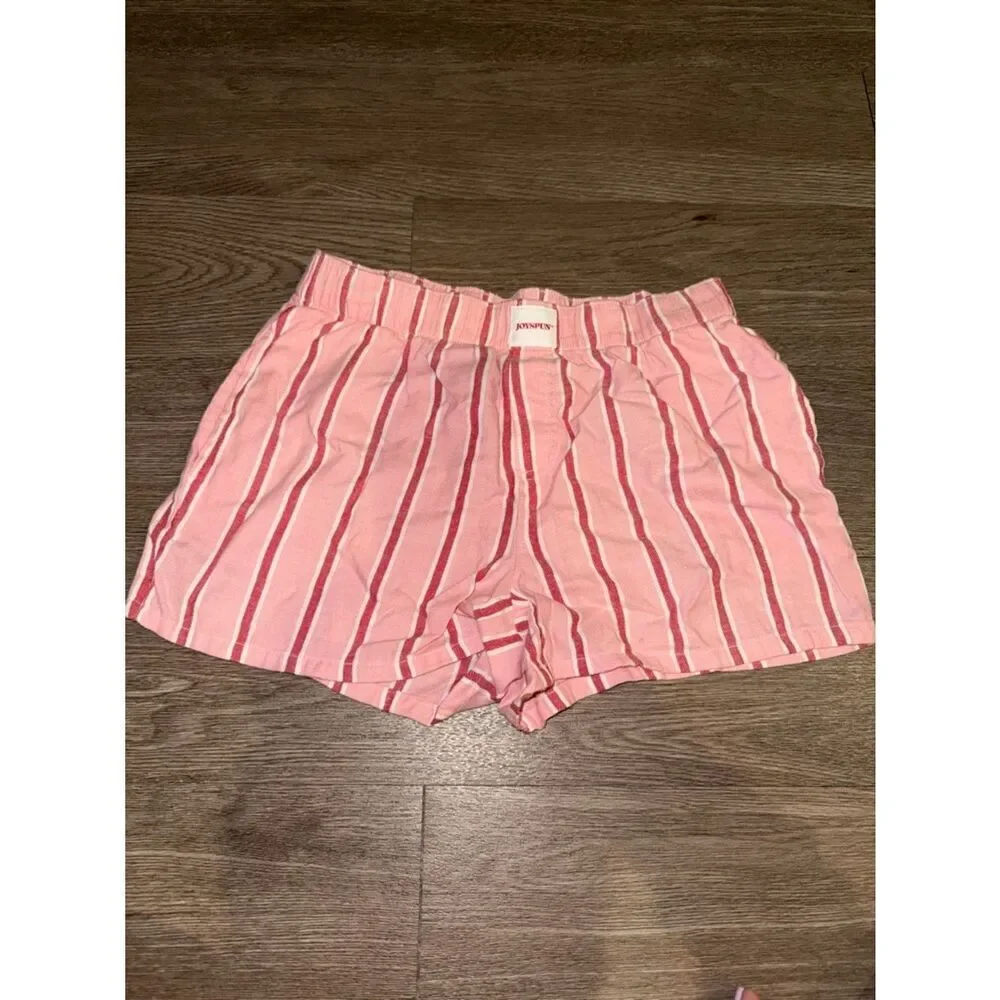 Striped Pink High-Waist Women’s Shorts with Elastic Waistband